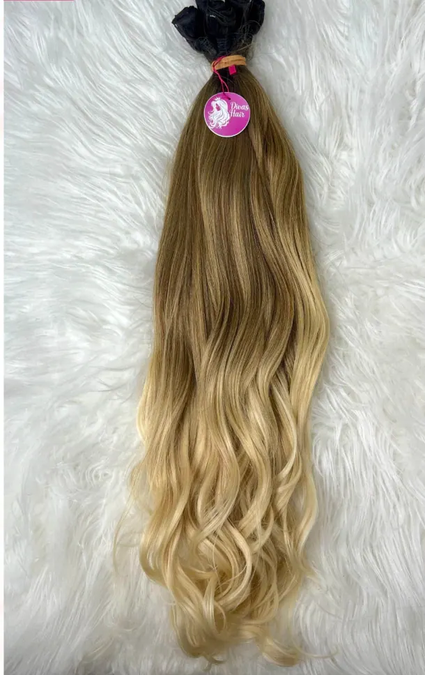 Loiro Ombre Hair - Tela Fibra de Colágeno Ondulado 75cm (Colocação Fixa), foto 2