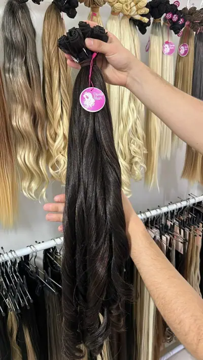 Tela Castanho Escuro com Mechas Douradas - Ondulado - (Colocação Fixa)