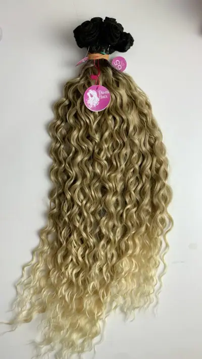 Tela Fibra de Colágeno Cacheado Loiro Ombre Hair 320g (Colocação Fixa)