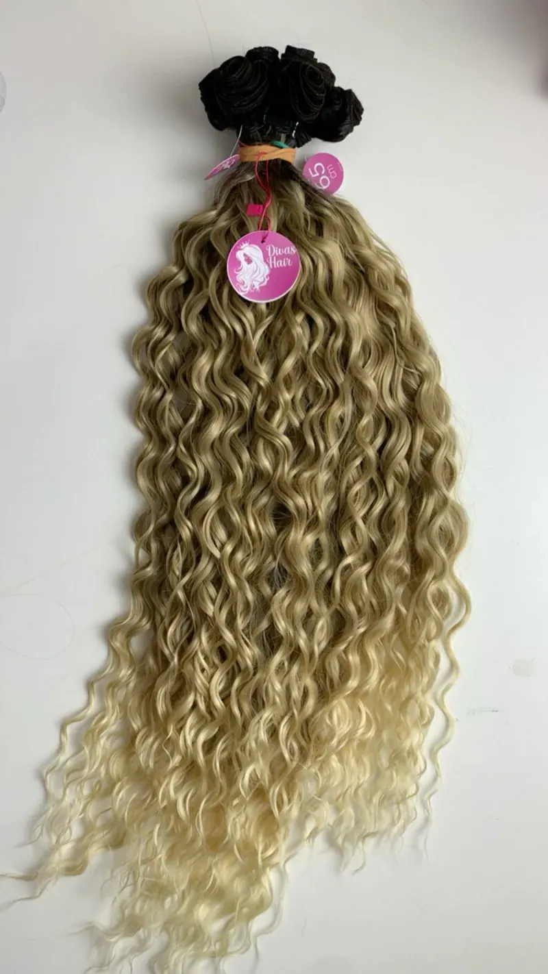 Tela Fibra de Colágeno Cacheado Loiro Ombre Hair 320g (Colocação Fixa), foto 1
