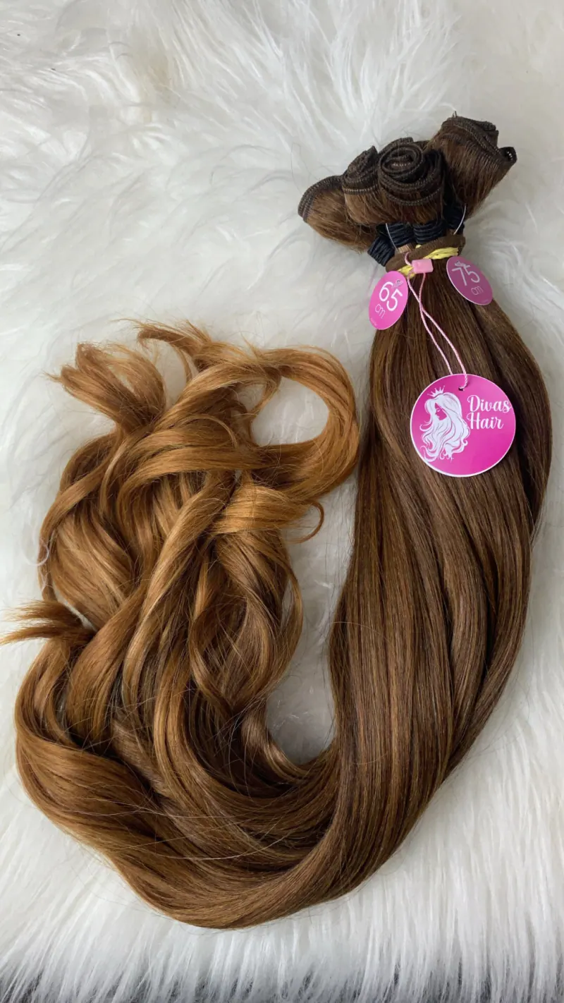 Tela Fibra de Colágeno Castanho Ombre Mel Ondulado (Colocação Fixa), foto 2