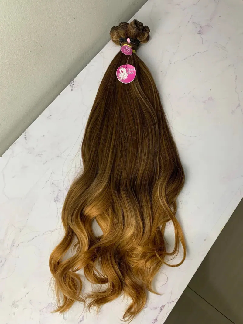 Tela Fibra de Colágeno Castanho Ombre Mel Ondulado (Colocação Fixa), foto 4